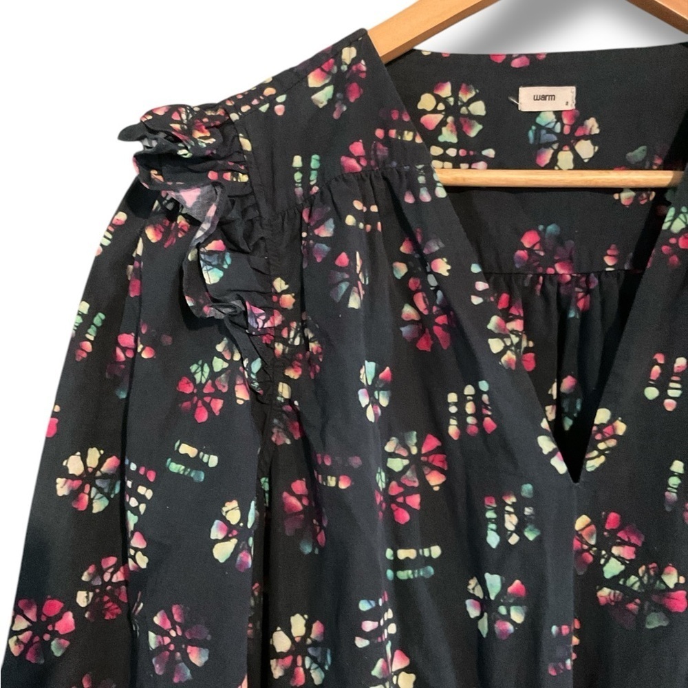 Warm Midnight Navy Blue Tie Dye Rainbow Floral Leila Midi Ruffle Dress Size 2 - Picture 4 of 9
